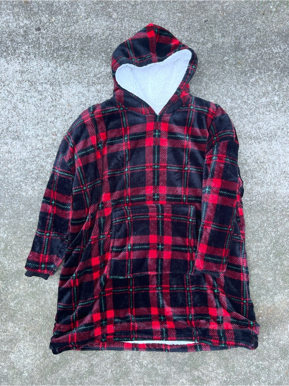 Oversized Sherpa Blanket Hoodie Red Black Green Cozy Comfy Pullover One Size